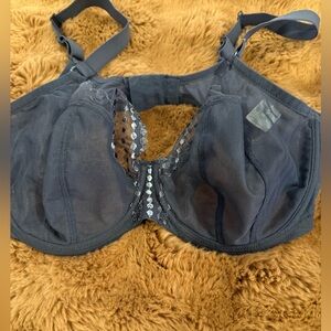 Elomi dark gray  Sheer Underwire Bra with Embroidered Scallop Trim